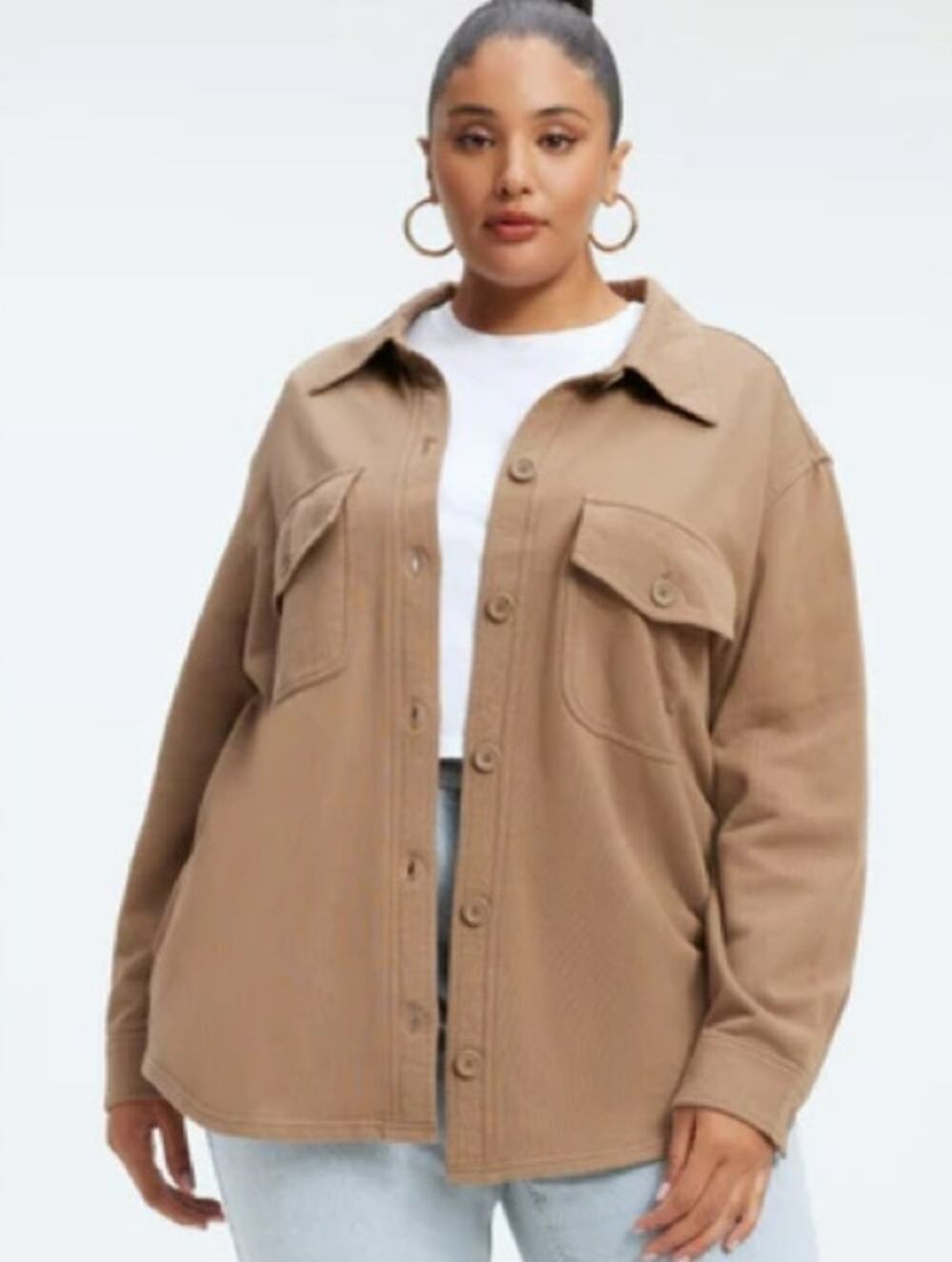 Good American Neutral Beige Tan Shacket Size 1/2 Medium
